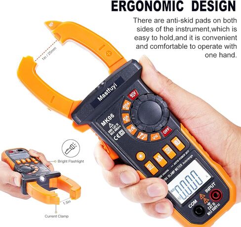 مقياس المشبك الرقمي، عدد True RMS 4000، جهاز قياس كهربائي رقمي لقياس مدى الجهد الكهربي للتيار المتردد/التيار المستمر، تيار تيار متردد/تيار مستمر، المقاومة، السعة، درجة الحرارة، الاستمرارية، الثنائيات، دورة العمل in Kuwait