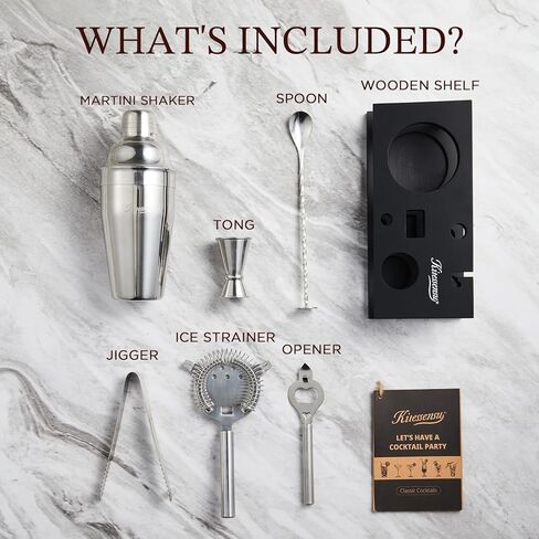 طقم شاكر الكوكتيل من KITESSENSU مع حامل | مجموعة بار مجموعة خلاط المشروبات مع جميع أدوات الملحقات الأساسية: مارتيني شيكر، جيجر، مصفاة، ملعقة خلاط، طين، سكب المشروبات الكحولية |فضي in Kuwait