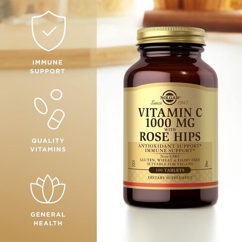 Solgar Vitamin C 1000 mg with Rose Hips, 100 Tablets - Antioxidant & Immune Support - Overall Health - Supports Healthy Skin & Joints - Non GMO, Vegan, Gluten Free, Dairy Free, Kosher - 100 Servings in Saudi Arabia