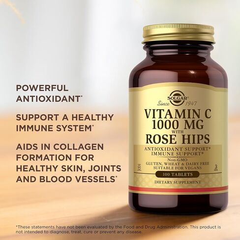 Solgar Vitamin C 1000 mg with Rose Hips, 100 Tablets - Antioxidant & Immune Support - Overall Health - Supports Healthy Skin & Joints - Non GMO, Vegan, Gluten Free, Dairy Free, Kosher - 100 Servings in Saudi Arabia