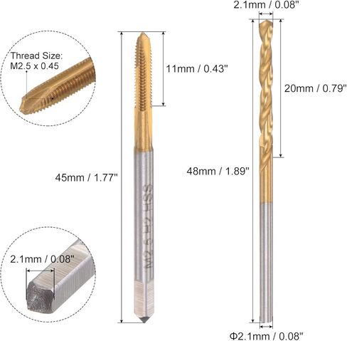 uxcell M2 × 0.4 دوامة نقطة الحنفية و 1.6 مم تويست بت بت مجموعة ، مترية مطلية التيتانيوم 6542 عالية السرعة آلة برغي خيط الحنفية أداة الخيوط in Kuwait