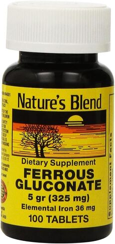 Nature's Blend Ferrous Gluconate Tablets 324 mg, 100 Count (Pack of 2) in Saudi Arabia