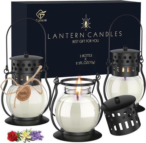 شموع معطرة، شموع فانوس صغيرة قديمة للمنزل معطرة، هدايا شموع شمع الصويا للنساء، أسود (3 × 2.5 أونصة) in Kuwait