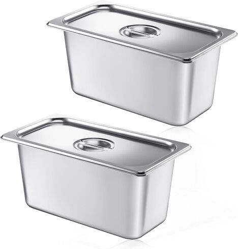 Mifoci 12 Pcs 1/3 Size 6 Inch Deep Hotel Pans Steam Table Pan Anti Clogging Stainless Steel Food Containers with Lid Metal Catering Pans Food Storage Containers for Commercial Food Buffet Party in Saudi Arabia