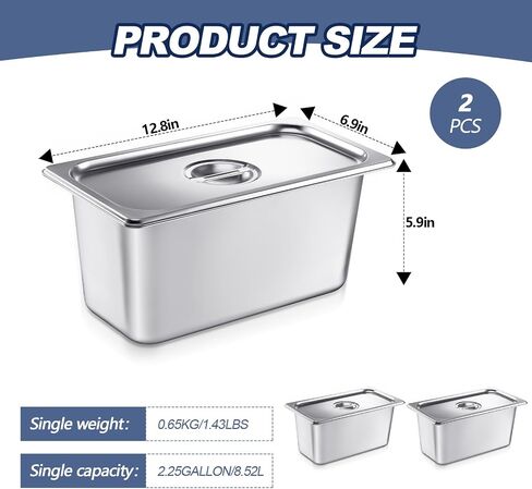 Mifoci 12 Pcs 1/3 Size 6 Inch Deep Hotel Pans Steam Table Pan Anti Clogging Stainless Steel Food Containers with Lid Metal Catering Pans Food Storage Containers for Commercial Food Buffet Party in Saudi Arabia