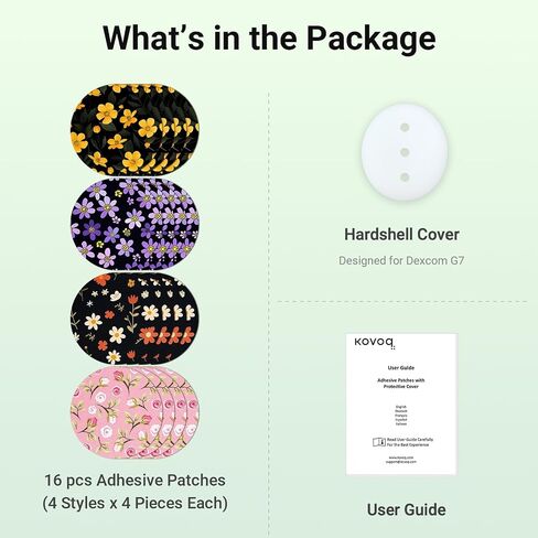 KOVOQ Dexcom G7 Adhesive Patches, 25 Waterproof Adhesive Patches + 1 Reusable Hardshell Cover for Dexcom G7, Latex-Free, Hypoallergenic, Breathable (Tan) in Kuwait