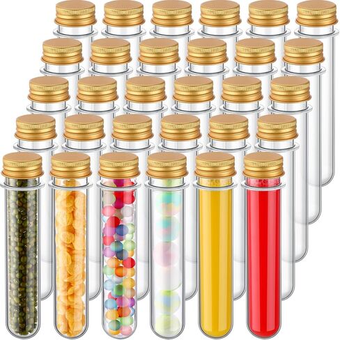 Dandat 50 Pcs Test Tubes 40 ml Plastic Test Tubes with Screw Lids 1.2 x 7.3 Inches/ 30 x 185 mm Clear Candy Tubes Vials Storage Tubes Containers for Sample Powder Seed Bead Gift Science Party Supplies in Saudi Arabia
