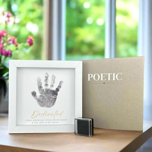 The Grandparent Gift Company - إطار طاولة أو رف خشبي منقوش باللون الفضي مقاس 5 × 7 مع مشاعر "التعميد" - هدايا تعميد ببصمة يد الطفل in Kuwait