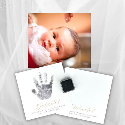 The Grandparent Gift Company - إطار طاولة أو رف خشبي منقوش باللون الفضي مقاس 5 × 7 مع مشاعر "التعميد" - هدايا تعميد ببصمة يد الطفل in Kuwait