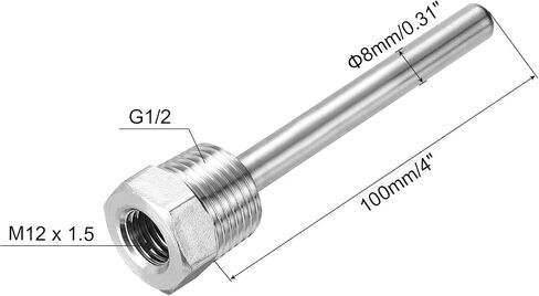 Uxcell 8mm Dia G1/2 Thermowell الفولاذ المقاوم للصدأ بدون لحام 201 200 مم طول لتخمير البيرة in Kuwait