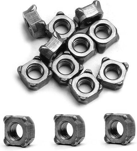 MroMax Weld Nuts M8 Square UNC الخشنة الكربون الصلب آلة المسمار الفضة السوداء حزمة من 20 in Kuwait