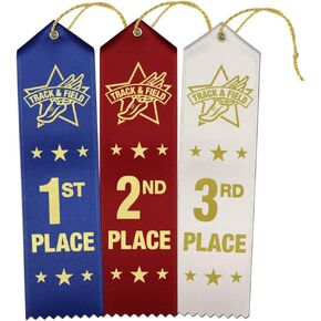 Track & Field Ribbons 1st - 2nd - 3rd Place with Card & String
