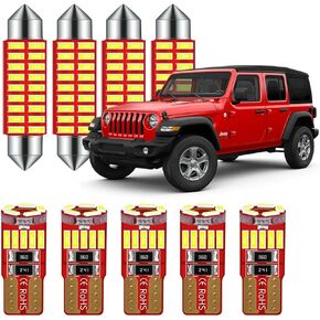 Super Bright Deluxe LED Interior Lights Kit Package for Jeep Wrangler JK 2-Door 4-Door 2007 2008 2009 2010 2011 2012 2013 2014 2015 2016 2017 2018 Models Map Dome Bulb 6000K White (9-pc Pack)