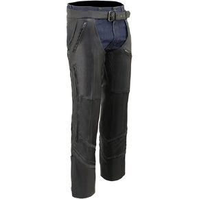 Milwaukee Leather Chaps for Men's Black Vented Naked Leather - Reflective Piping 5 Pockets Motorcycle Chap - ML1144