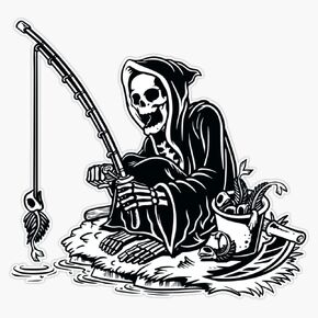 I Will Never Stop Fishing Funny Fisher Skeleton Sticker Bumper Sticker Vinyl Decal 5"