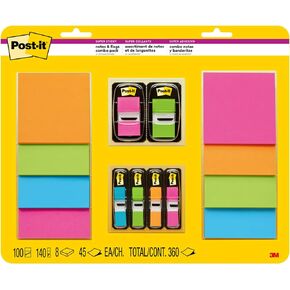 Post-it Super Sticky Notes and Flags, 3x3 in, Pack of 8 Pads and 6 Flags, Assorted Colors (654-8SS2F)