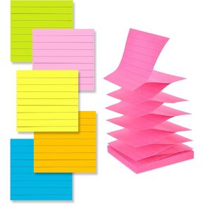 6 Pads Bright Color Pop-Up Sticky Notes with Lines 3x3 Inches Refills,100Sheet/pad