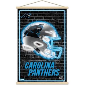 Trends International NFL Carolina Panthers - Neon Helmet 23 Wall Poster, 22.37" x 34.00", Print and Black Hanger Bundle