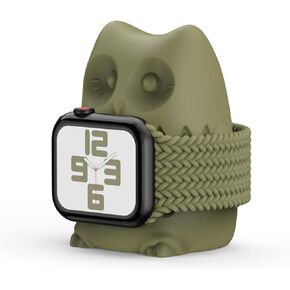 حامل شاحن ساعة Apple لطيف على شكل بومة متوافق مع iWatch Series 9-1 (45 مم، 44 مم، 42 مم، 41 مم، 40 مم، 38 مم) قاعدة شحن ساعة Apple، حامل شاحن لطيف من السيليكون الناعم، وضع منضدة، استخدام المنزل/المكتب