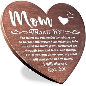 Mom Wood Sign, Heart Shaped Wood Plaque Gift, Standable Wooden Heart Plaque, Mother of The Bride Gift From Bride, Wedding Gift for Mom, Mother's Day Gift for Mom from Grown Daughter Son