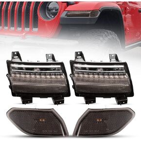 BUNKER INDUST JL LED Fender Light Kit, LED Sequential Flashing Turn Signal with DRL + Side Marker Lights Compitable for Jeep Wrangler 2018 2019 2020 Smoked Lens Front Wheel Eyebrow Light Kit(Not Fit