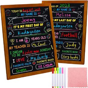 First & Last Day of School Board, 12.6 x 11 Inch Double Sided Back to School Sign 1st Day of School Chalkboard with Chalk Markers Wipe, Reusable Wood Board for Preschool Kindergarten Kids Girls Boys