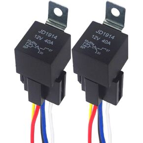2 Pieces 5 Pin Car Relay, 12V 40A SPDT Automotive Relay with Harness Socket and 14/16 AWG Pre-Wired, for Car Truck Boat (Black)