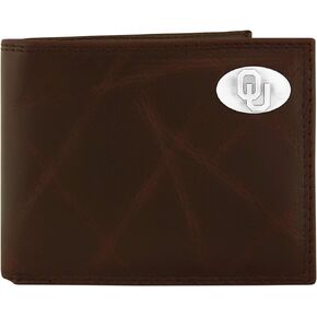 NCAA Oklahoma Sooners Brown Wrinkle Leather Bifold Concho Wallet, One Size
