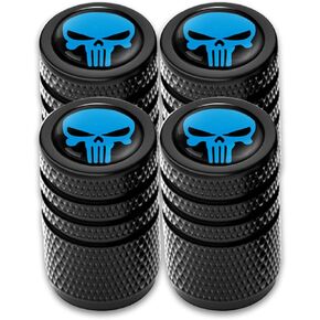 4 PCS Skull Tire Valve Stem Caps Car Tire Cap, Corrosion Resistant Leak-Proof Heavy-Duty Alloy Dust Proof Skull Style Stem Covers for Cars, Trucks, Bikes, Motorcycles, Bicycles (Blue)