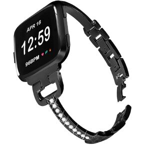 Metal Bands Compatible with Fitbit Versa 2/Versa Lite/Versa for Women, Bling Bracelet with Rhinestone Luxurious Wristbands, Silver Rose Gold Black