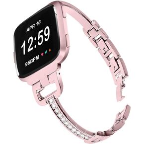 أحزمة معدنية متوافقة مع Fitbit Versa 2/Versa Lite/Versa للنساء، سوار بلينغ مع أساور معصم فاخرة من حجر الراين، فضي وذهبي وردي أسود