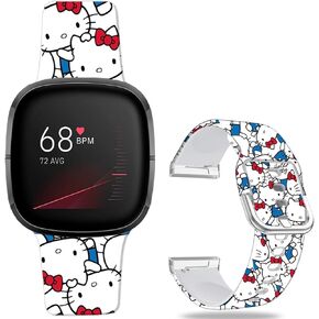 Hello Ki Sweet Blue Bands Compatible with Fitbit Sense/Sense 2/Versa 3/Versa 4 Band Fancy Soft Sport Silicone Cartoon Holiday Strap Men Women