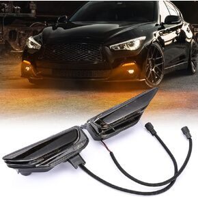 ALAVENTE Front Bumper LED Car Turn Signal Light Fog Lamp Flowing Flashing Dynamic Sequential Blink Amber Compatible with Infiniti Q50 Sport Model 2014-2019 Left Right Assembly