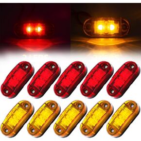 (5pcs Amber, 5Pcs Red) 2.5 Inch 2 Diode Trailer Marker Lights 2 LED Trailer Side Marker Light Oval Trailer Running Lights for Truck RV Lorry Pickup Camper Waterproof Exterior Marker Lights Accessories