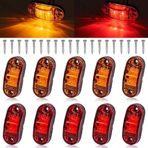 Tnisesm 6Pcs Amber+Red 2.5 Inch Waterproof Trailer Marker Lights, 2 Diode LED Trailer Side Marker Light, Oval Trailer Running Lights For RV Camper Accessories