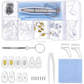 50Pcs Eyeglasses Nose Pads Repair Kit Air Silicone Screw-in Nose Pads Replacement Tools with Screws Tweezer Ear Hooks Cleaning Cloth for Glasses Eyeglass in Kuwait