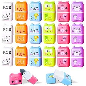 24 Pack Pencil Erasers, Cute Erases Pencils Eraser with Clean up Roller Pencil Eraser Shaving Roller Case Erasers for Party Favors Gift Supplies