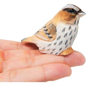 Sparrow Bird Wood Figurine Statue Sculpture Ornament Decor Miniature Art Carve Small Animal