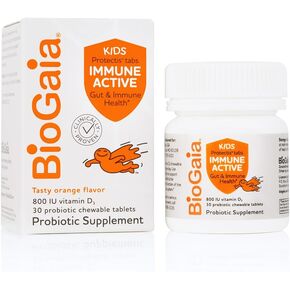 BioGaia Immune Active Kids | Probiotic + Vitamin D | for Digestive & Immune Health | Ages 3+ | Allergen, Dairy, Soy & Gluten Free | Trusted by Pediatricians | 30 Day Supply | Orange Flavored Chewable