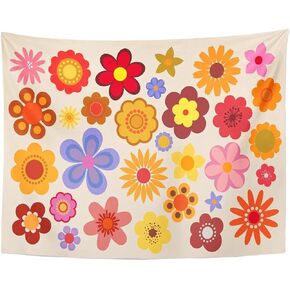TOMPOP Tapestry Green 1960 Vintage Flowers 60S 70S Orange Hippie Home Decor Wall Hanging for Living Room Bedroom Dorm 50x60 Inches