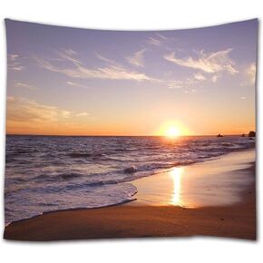 Large Tapestry Beach, Ocean Waves Seaside Coastal Sunrise Wall Tapestries for Living Room Bedroom Dorm, 90" x 60", Orange Blue Brown