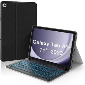 JUQITECH Keyboard Case for Samsung Galaxy Tab A9 Plus/A9+ 5G 11 Inch 2023 SM-X210/X216/X218 Smart Soft Case with Keyboard Detachable Bluetooth Wireless Magnetically Keyboard Tablet Stand Cover, Black