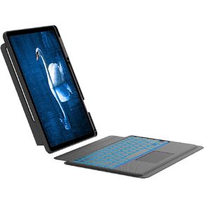 حافظة لوحة المفاتيح السحرية لجهاز سامسونج جالاكسي اللوحي S9+ Plus، S8 Plus، S7 FE، S7 Plus (12.4 بوصة) - 7 ألوان خلفية، لوحة تتبع، أسود
