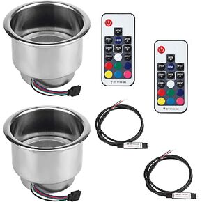 2 pcs Stainless Steel Cup Holder, RGB LED Light Drink Cup Holder with Remote Control for Marine Boat Car Truck RV