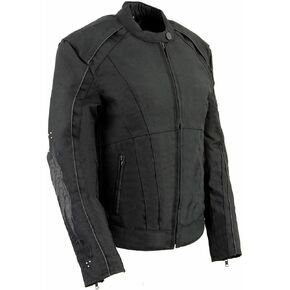 Milwaukee Leather SH1954 Women's Black Textile Jacket with Stud and Wings Detailing