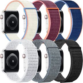 6 Packs Nylon Band Compatible with Apple Watch Band 38mm 40mm 41mm for Women Men, Adjustable Sport Stretchy Braided Solo Loop Strap for iWatch Series Ultra/SE/9/8/7/6/5/4/3/2/1