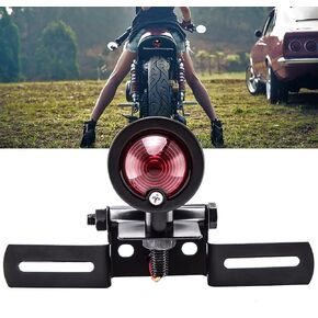 DREAMIZER 12V Black Motorcycle Tail Light Brake Stop Running Light Lamp with License Plate Holder Compatible With Bobber Chopper Cafe Racer