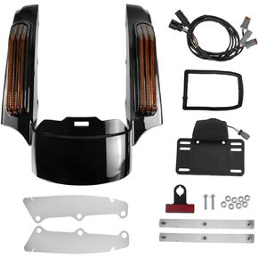 Motorcycle Rear Fender Extension with LED Turn Signals Running Brake Light Fit for Harley Touring Road King Electra Road Street Glide FLHTK FLHT FLHTP FLTRX FLTRU 2014-2024 (Red Lens)