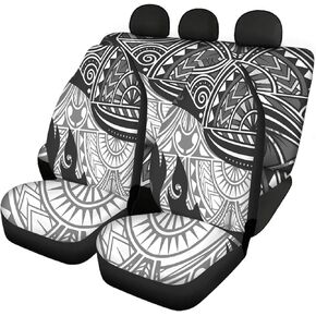 White Black Hibiscus Plumeria & Tribal Samoan Printing Anti-Slip Car Seats Covers Universal Fit Trucks SUVs Sedans,Navajo Front and Rear Seat Protector
