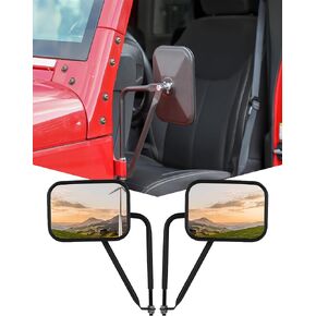 JeCar Side Mirrors Square Doorless Rear View Quick Release Mirrors for Jeep Wrangler CJ YJ TJ JK JL & Unlimited, Textured Black
